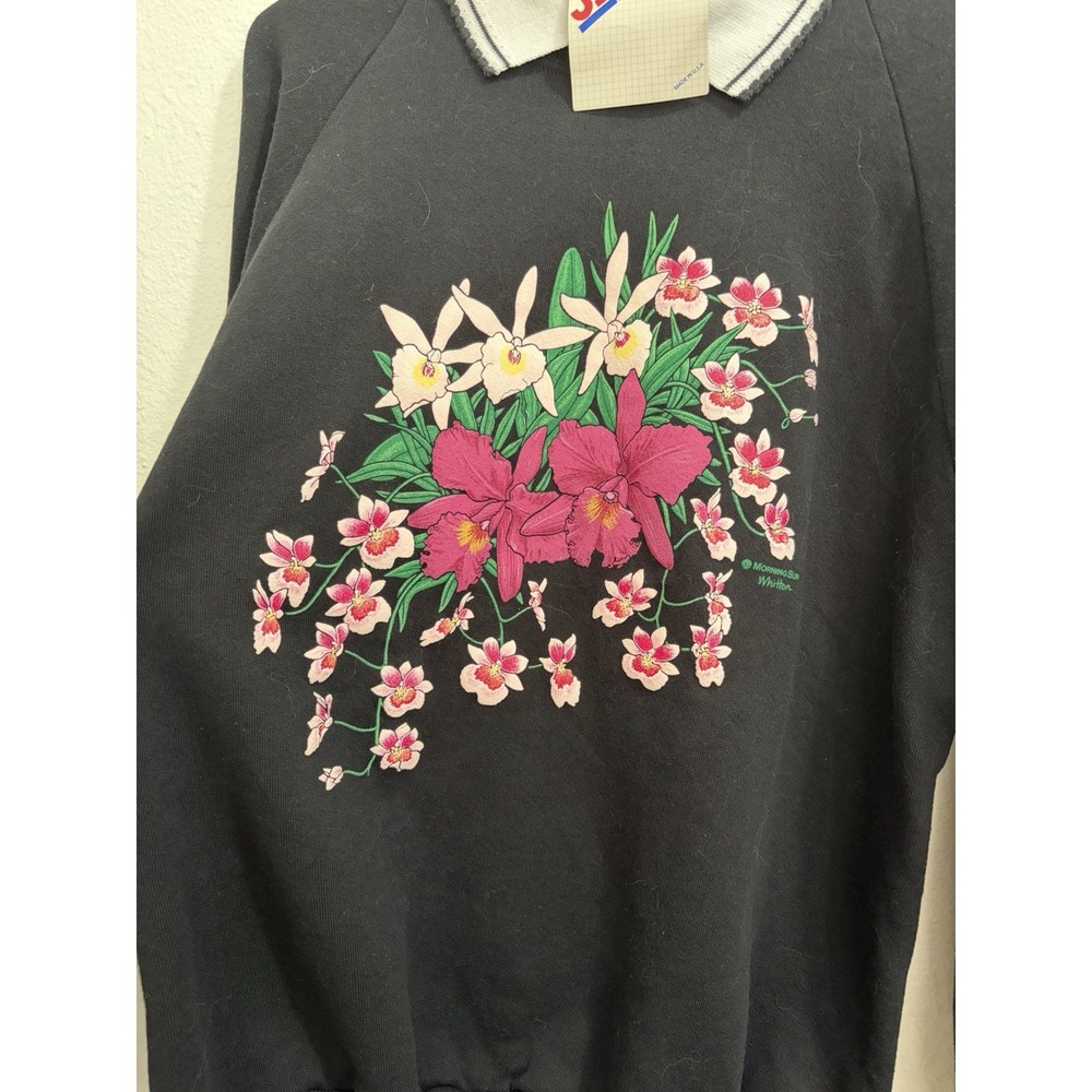 Vintage 90s Morning Sun Floral Garden Size Large Grandma Sweatshirt Orchid NOS - Picture 5 of 11